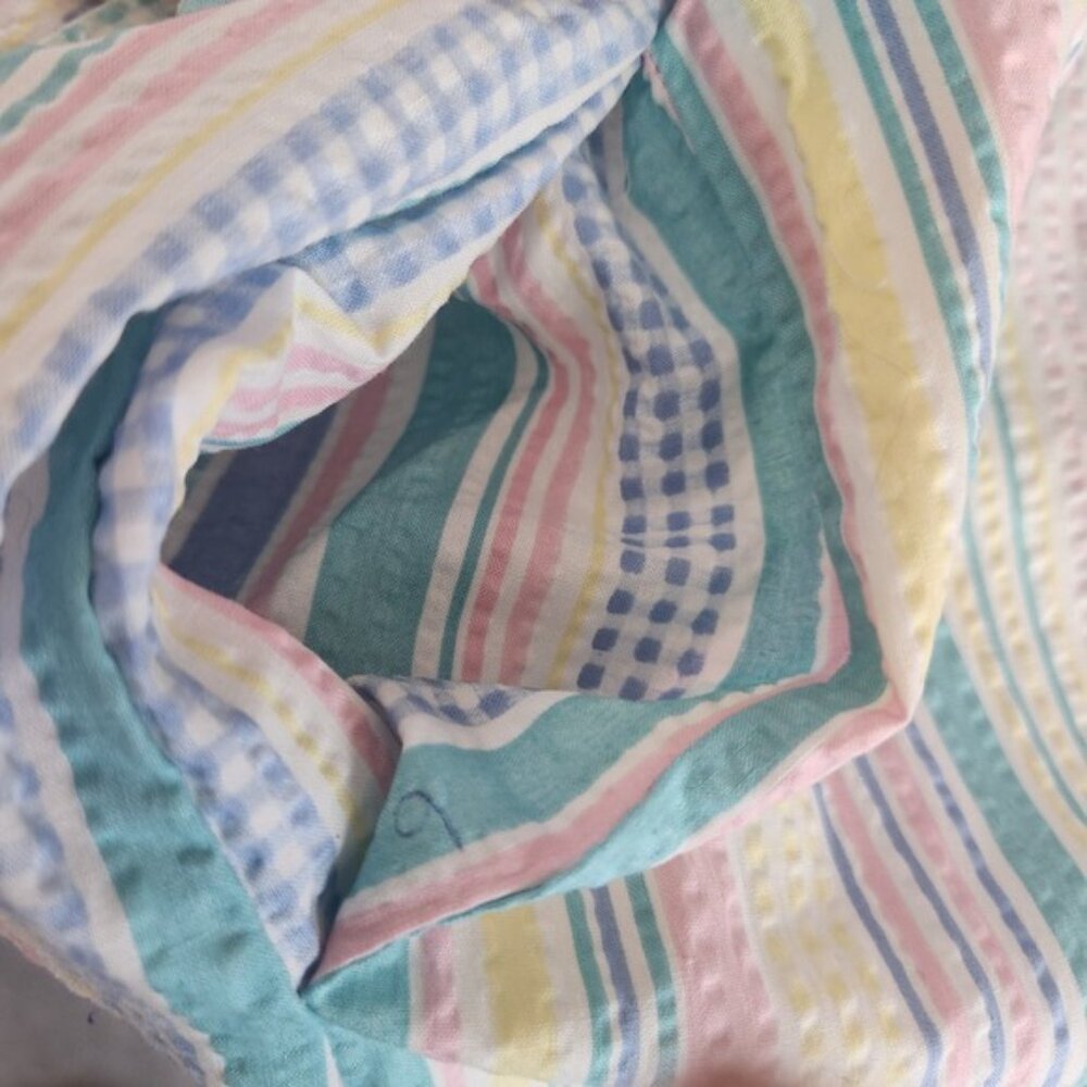 Deadstock Sentiments Pastel Striped Seersucker Cotton Robe Pink Blue Womens M - Picture 6 of 7